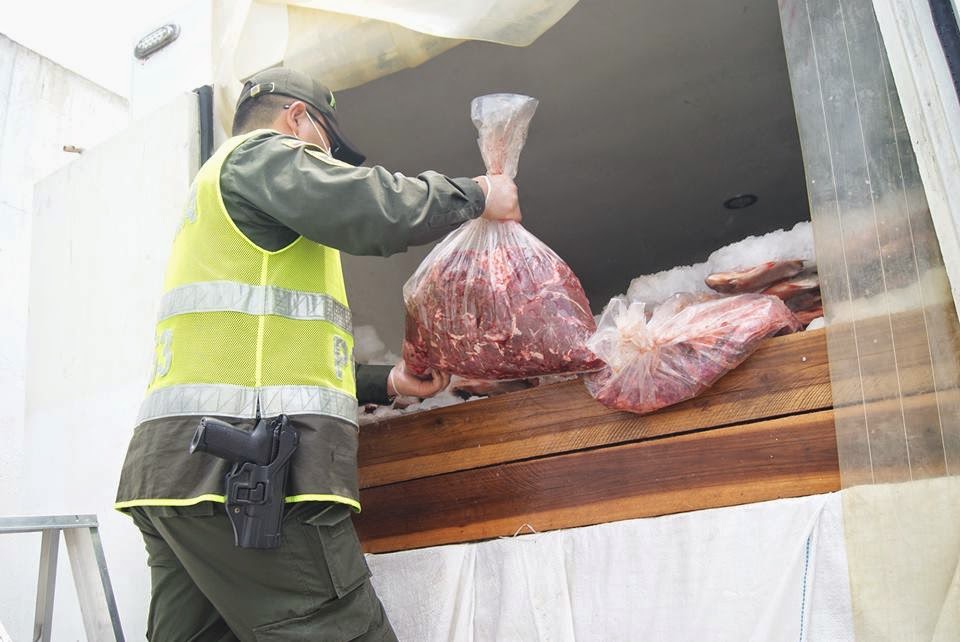 Policía colombiana decomisa 11 toneladas de carne y pescado procedentes de Venezuela