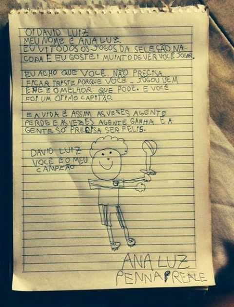 La carta de una niña que ablandó el corazón de David Luiz (Foto)