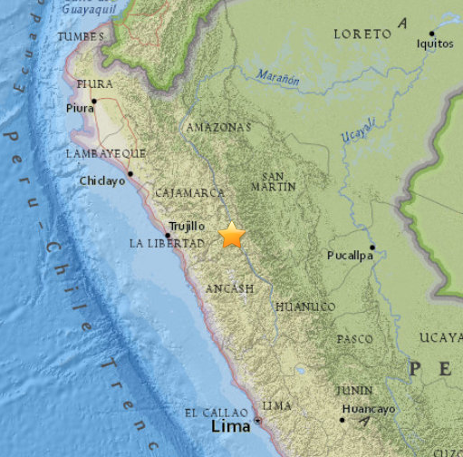 Sismo de magnitud de 4,6 sacude el noreste de Perú