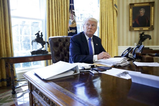U.S. President Donald Trump is interviewed by Reuters in the Oval Office at the White House in Washington, U.S., February 23, 2017. REUTERS/Jonathan Ernst - TPX IMAGES OF THE DAY