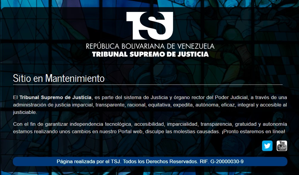Página oficial del TSJ aparece “en mantenimiento”