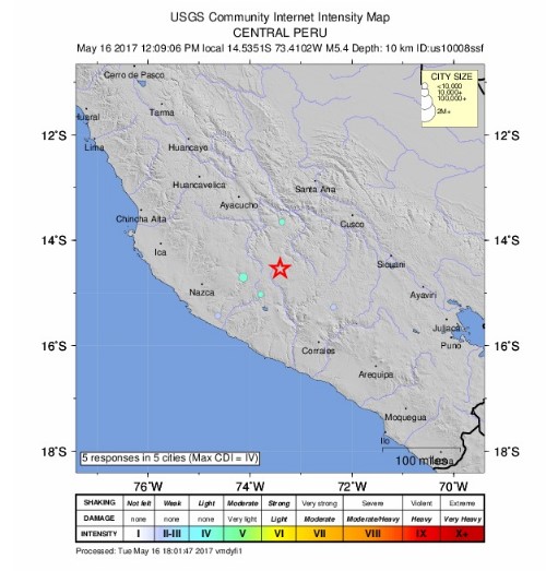 Sismo de magnitud 5 en Perú