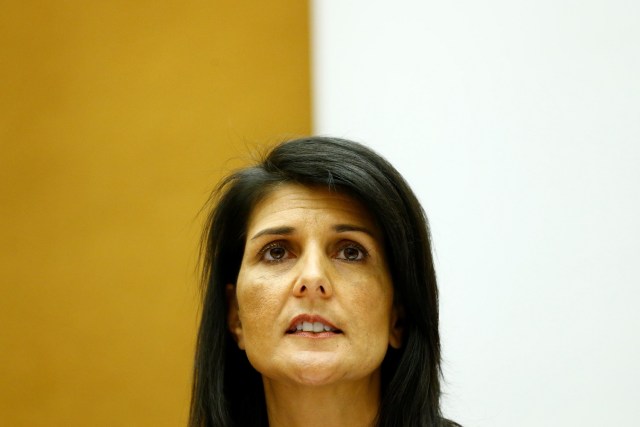 U.S. Ambassador to the United Nations Nikki Haley attends a side-event of the Human Rights Council on the situation in Venezuela at the United Nations, in Geneva, Switzerland June 6, 2017. REUTERS/Denis Balibouse
