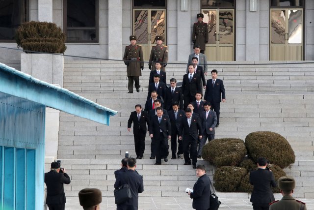 North Korean delegation led by Ri Son Gwon, Chairman of the Committee for the Peaceful Reunification of the Country (CPRC) of DPRK, leave for the south side to attend their meeting at the truce village of Panmunjom in the demilitarised zone separating the two Koreas, South Korea, January 9, 2018. REUTERS/Korea Pool