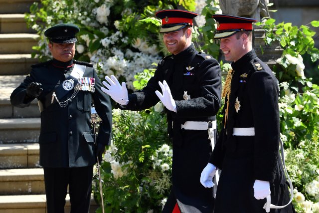 Britain's Prince Harry, Duke of Sussex, arrives with his best man Prince William, Duke of Cambridge, at the West steps of St George's Chapel, Windsor Castle,  in Windsor, Britain, May 19, 2018. Ben STANSALL/Pool via REUTERS