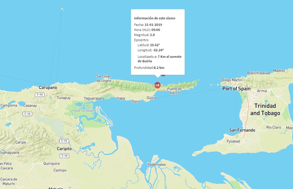 Registran sismo de 3.4 al sureste de Güiria, estado Sucre #15Ene
