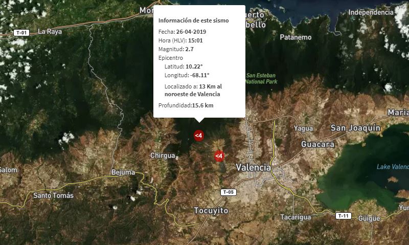 Sismo de magnitud 2,7 se registró en Valencia este #26Abr