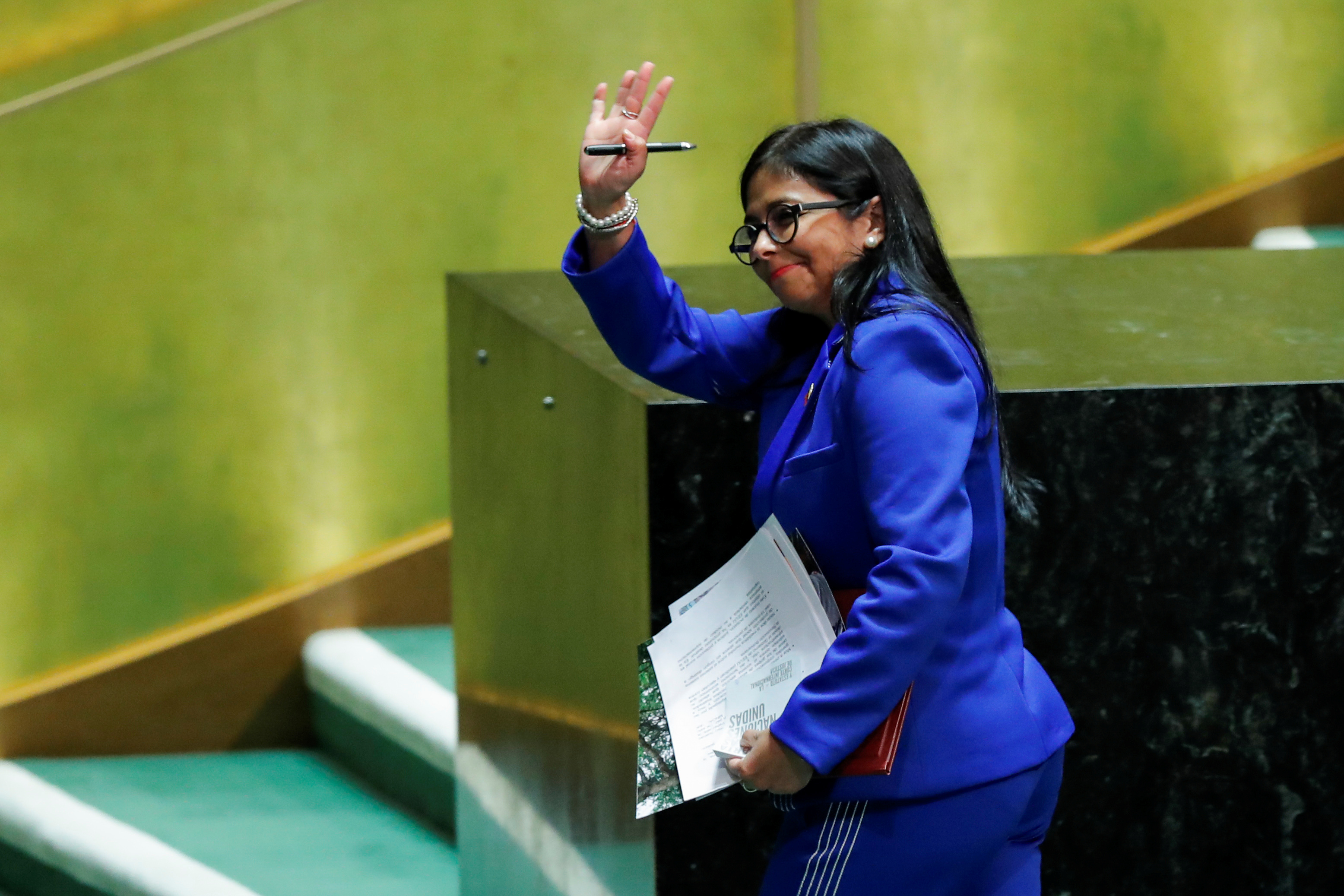 Delcy Eloína echó el mismo cuento en la ONU mientras solo Moncada y Arreaza aplaudían