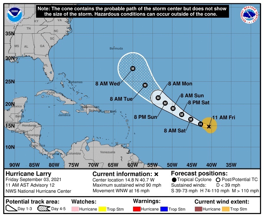 Huracán Larry amenaza con fuertes olas a las Antillas Menores