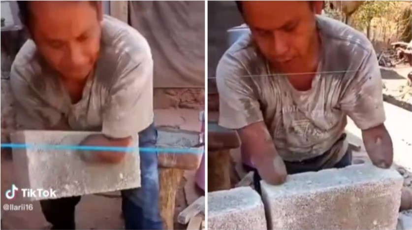 Impresionante VIDEO: un albañil sin brazos sorprende por su habilidad para trabajar